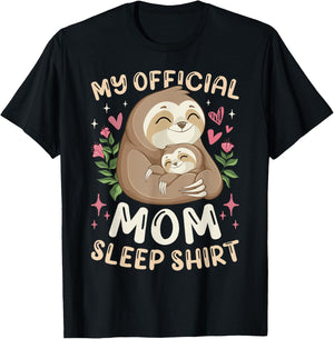 Official Mom Sleep Shirt, Mother Child Sloths, Mother's Day T-Shirt - T-Shirt | Black