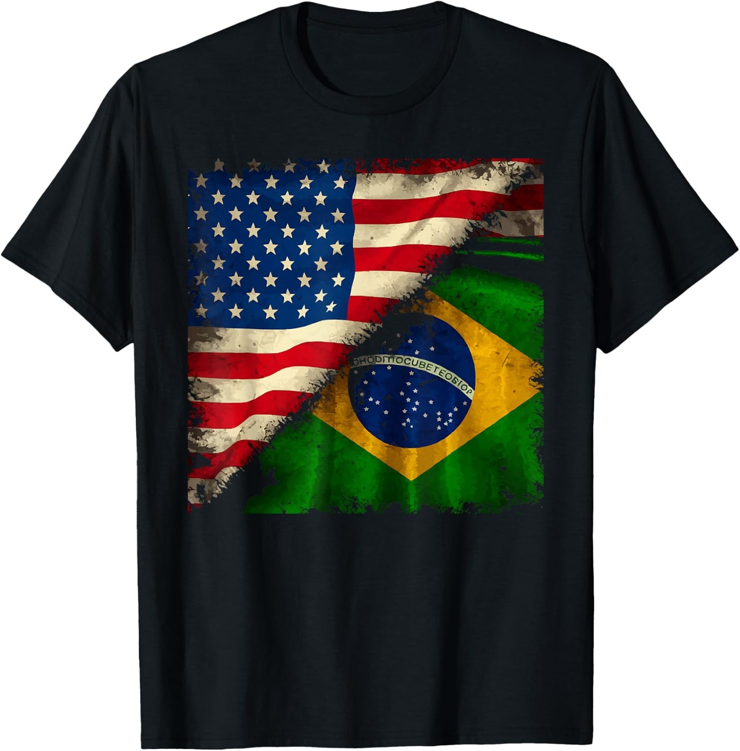 Half American Half Brazilian USA Flag Brazil America T-Shirt - T-Shirt | Black