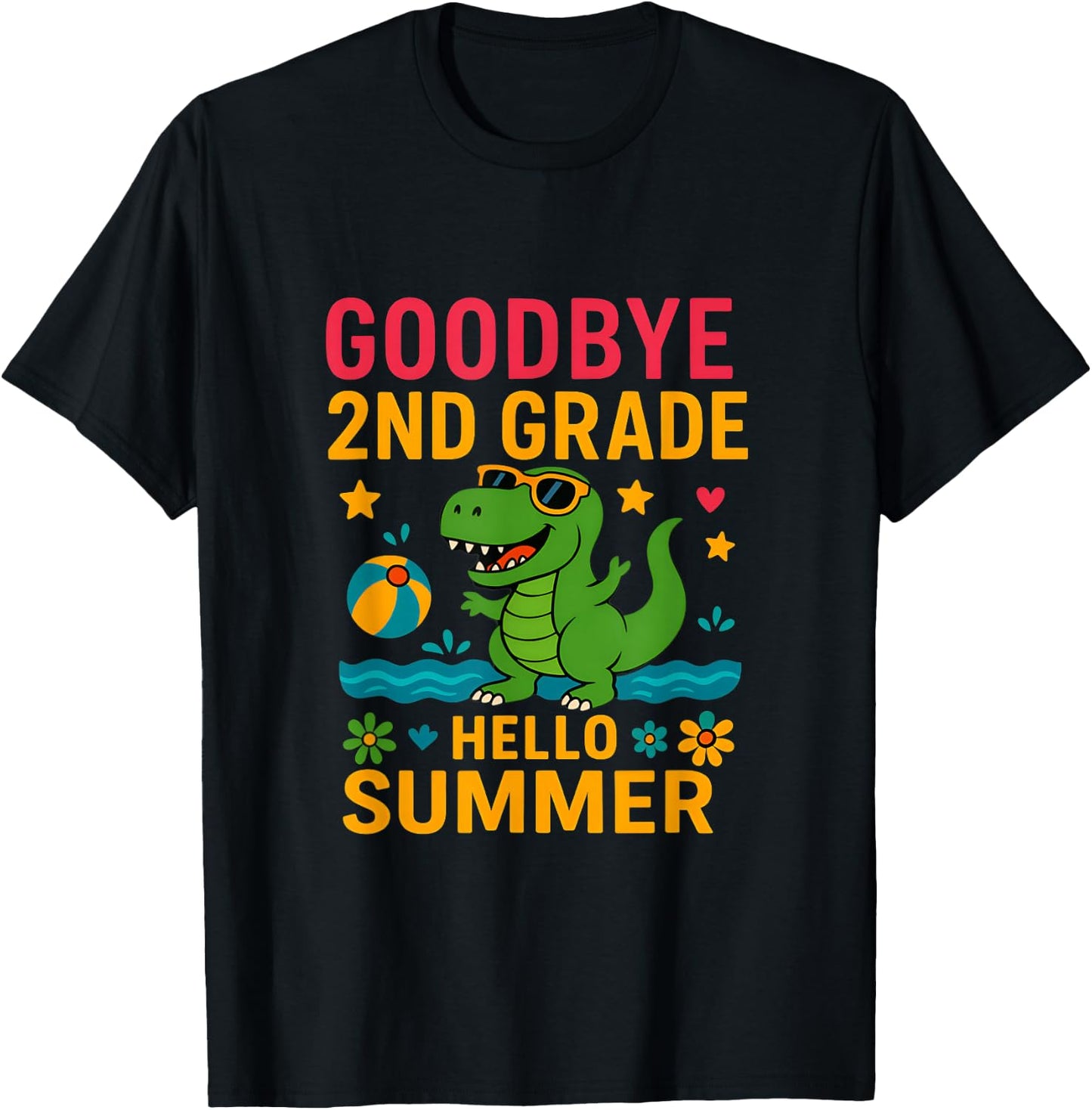 Goodbye 2nd Grade Last Day of School Students dinosaur T-Shirt - T-Shirt | Black
