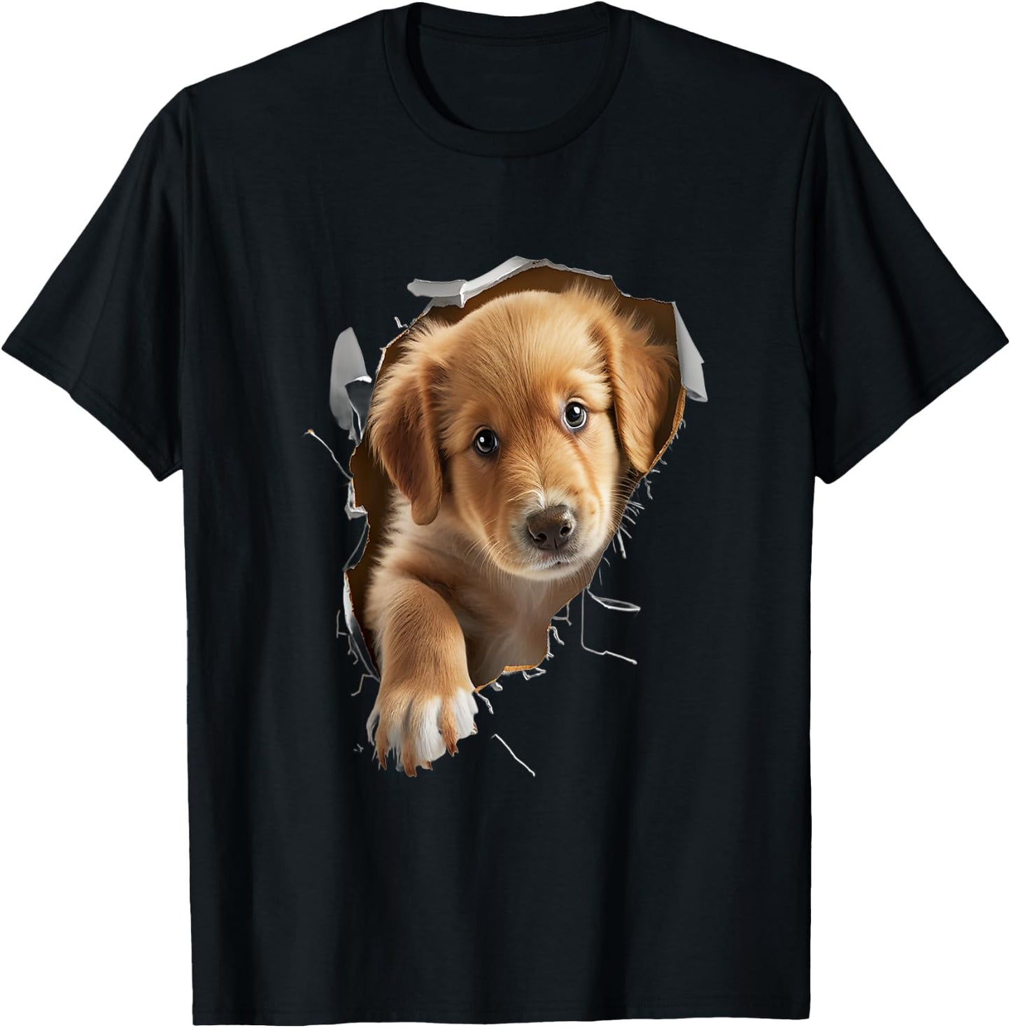 Cute Golden Retriever Puppy Dog Breaking Through Women Kids T-Shirt - T-Shirt | Black