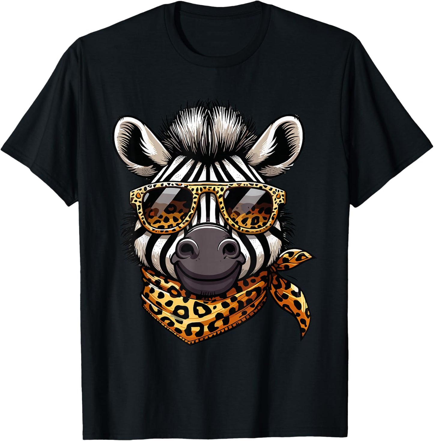 Zebra Wearing Leopard Print Scarf And Sunglasses T-Shirt - T-Shirt | Black