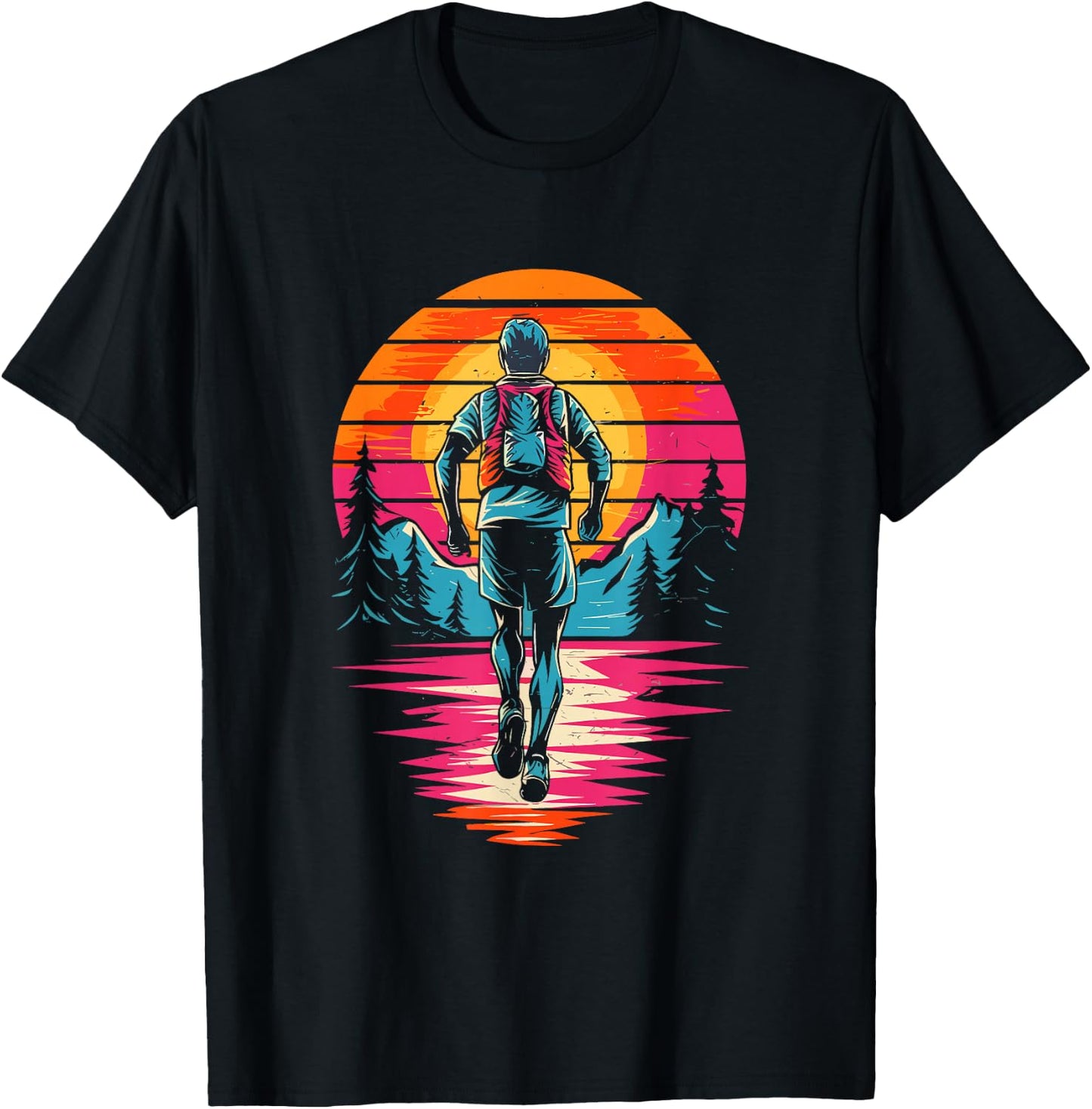 Retro Sunset Trail Running Marathon Runner Marathon , Black, S T-Shirt - T-Shirt | Black