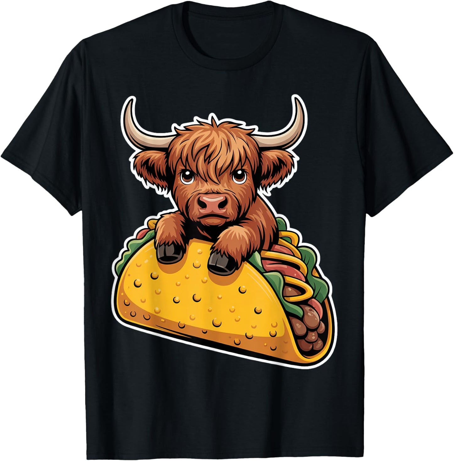 Cute Highland Cow Taco T-Shirt - T-Shirt | Black