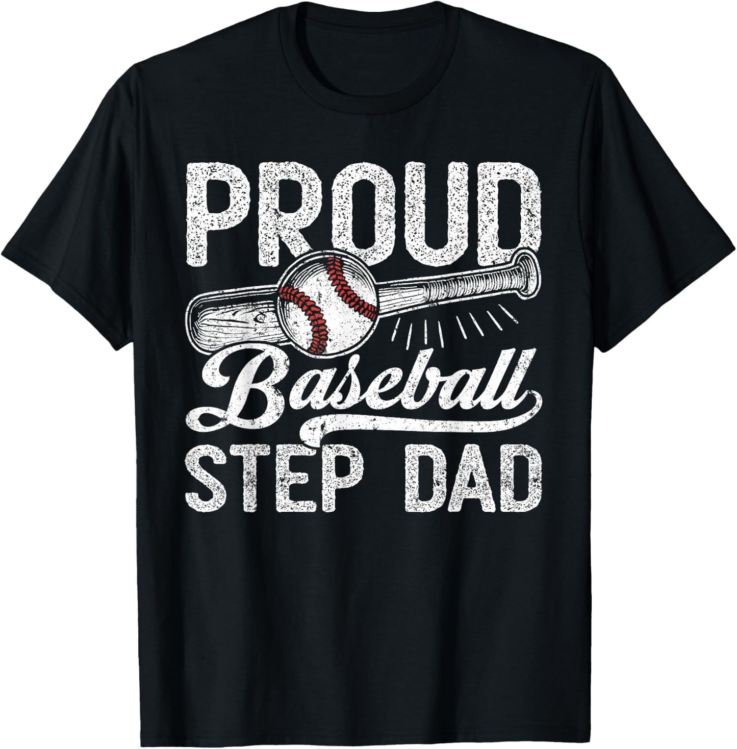 Stepdad Baseball, Vintage Proud Baseball Step Dad T-Shirt - T-Shirt | Black