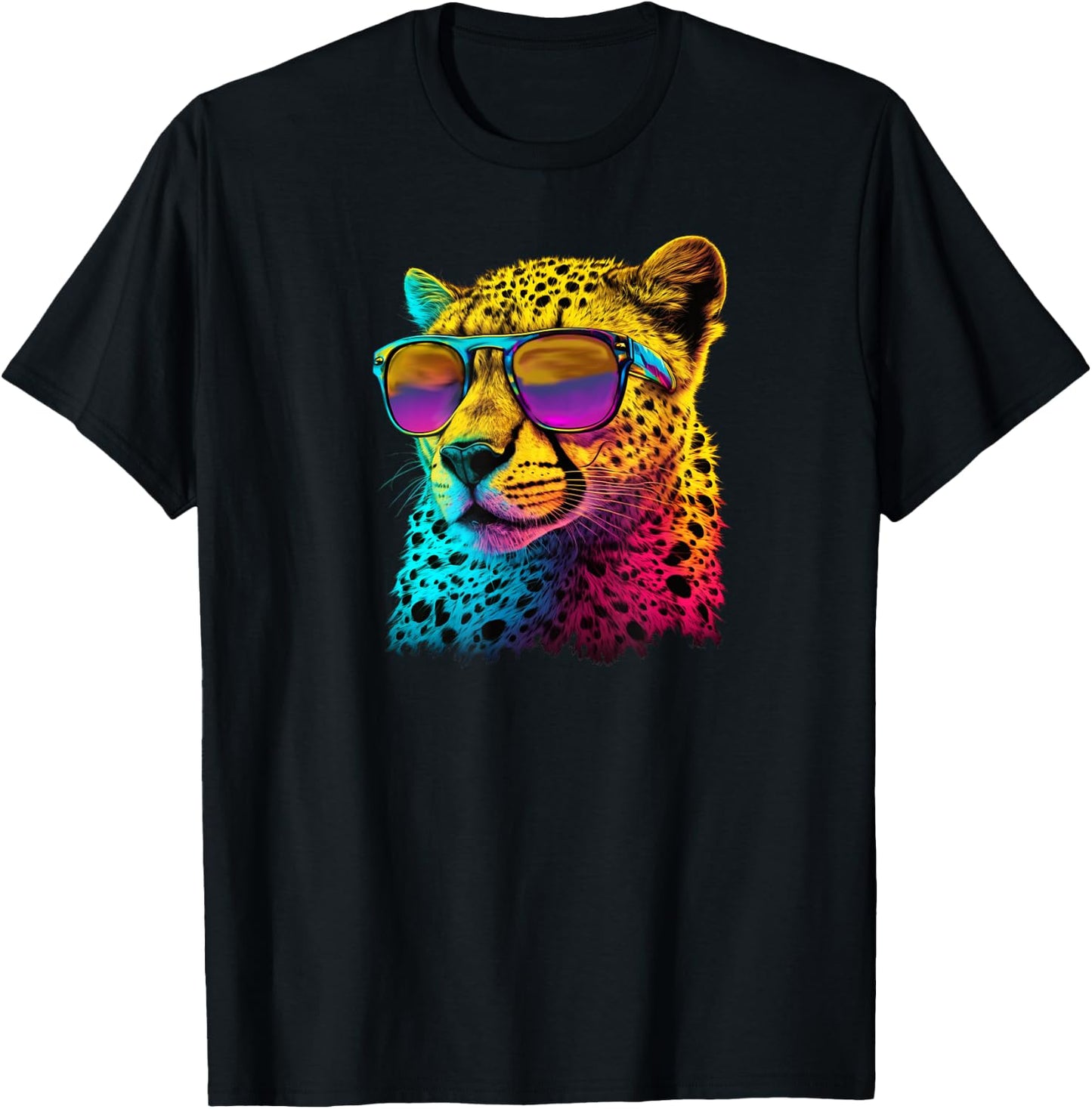 Cheetah Wearing Sunglasses Funny Graphic T-Shirt - T-Shirt | Black