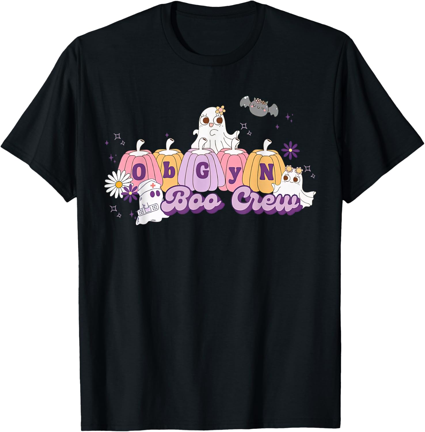 OBGYN Boo Crew Pumpkin Ghost Obstetrician Nurse Halloween T-Shirt - T-Shirt | Black