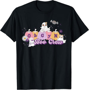 OBGYN Boo Crew Pumpkin Ghost Obstetrician Nurse Halloween T-Shirt - T-Shirt | Black