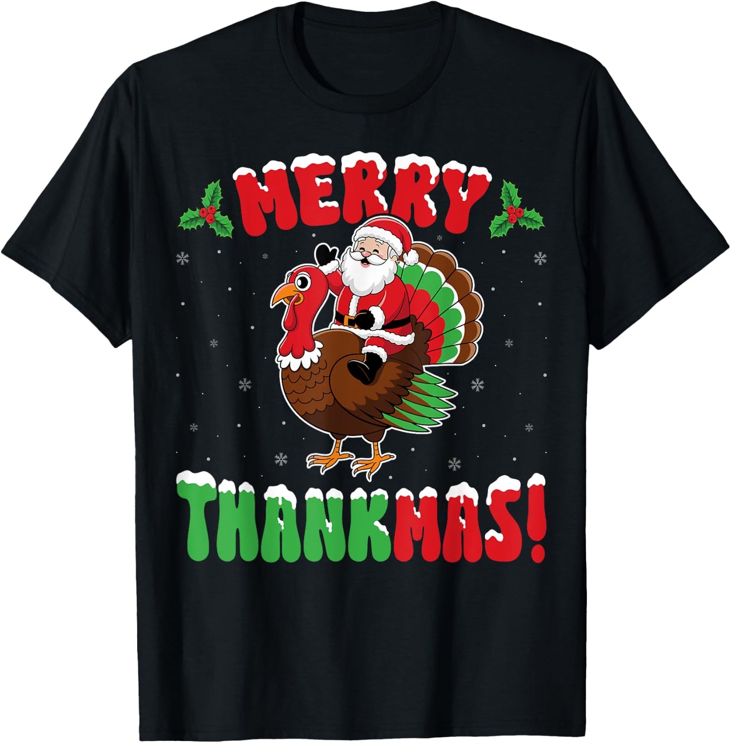 Merry Thanksmas - Turkey Lover Santa Xmas Party Christmas T-Shirt - T-Shirt | Black