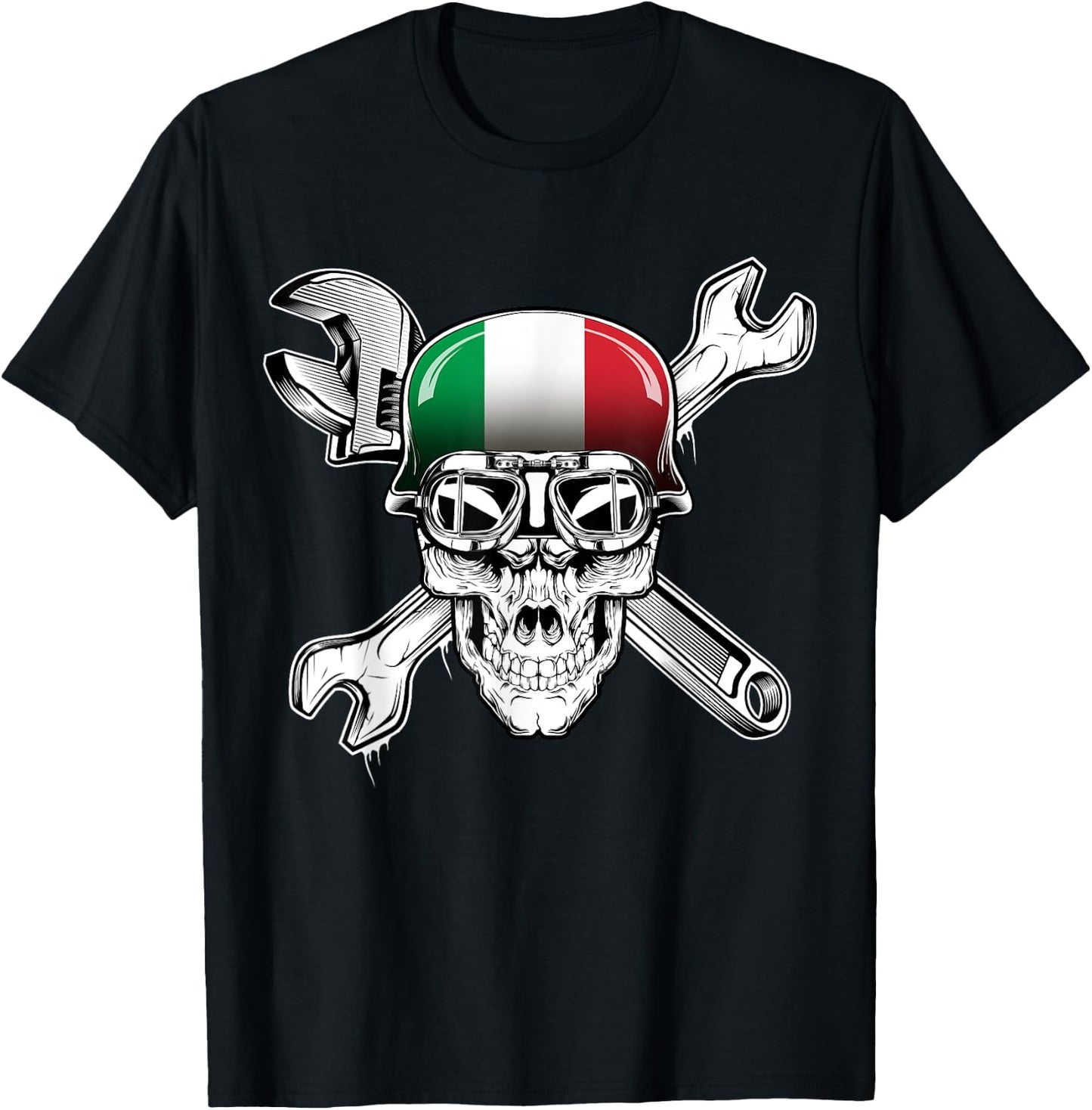 Italian Biker Skull Motorcycle Flag Italy T-Shirt - T-Shirt | Black