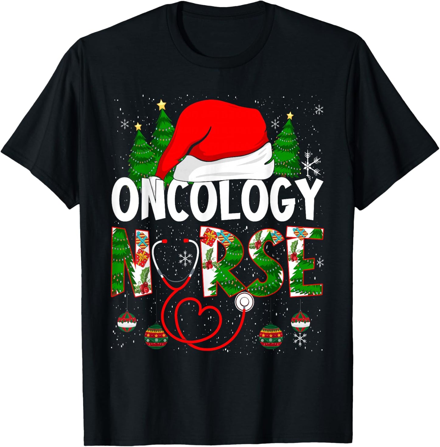 Merry Christmas Oncology Nurse RN Oncologist Nursing T-Shirt - T-Shirt | Black