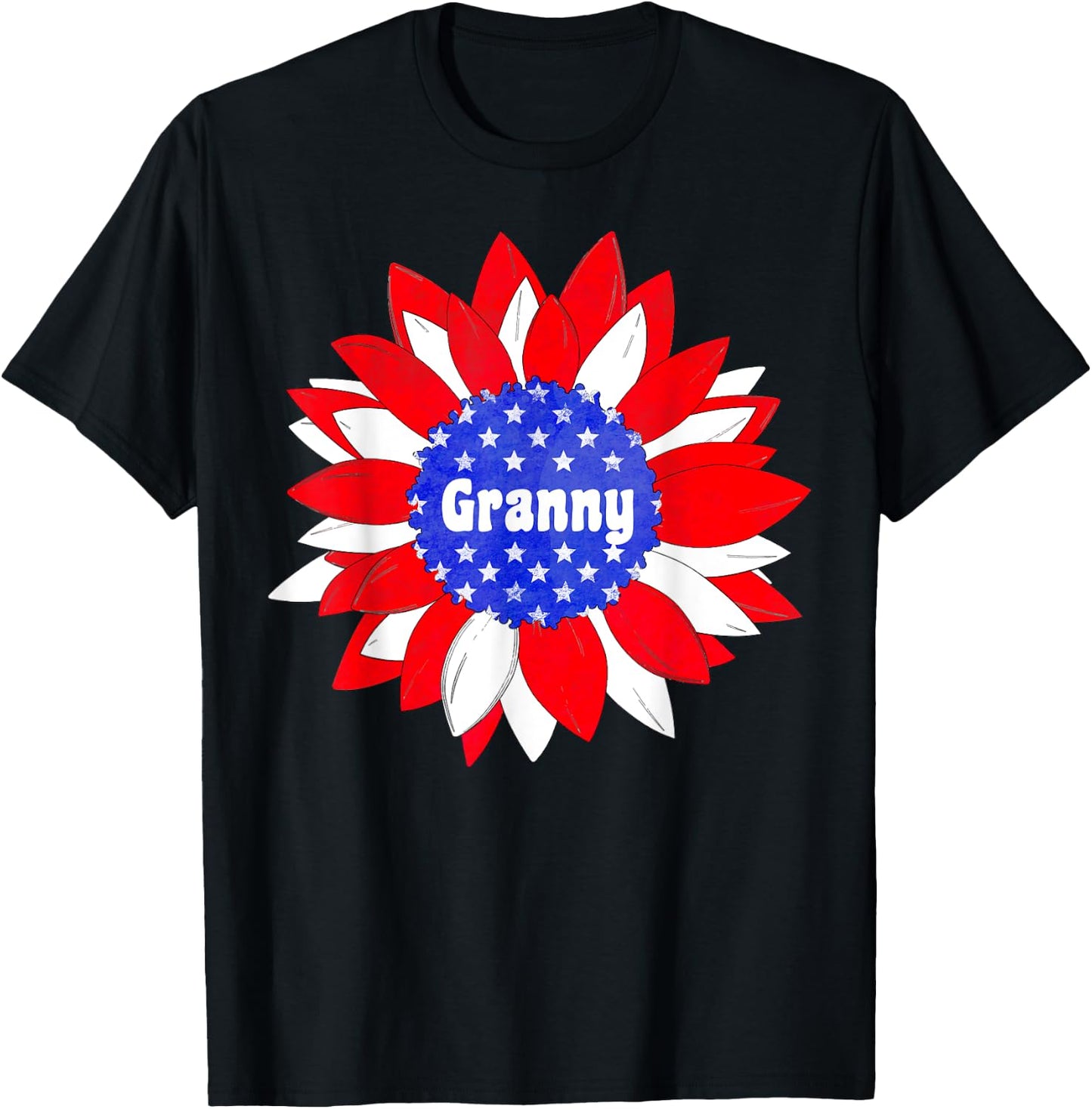 Patriotic Sunflower Granny Red White Blue USA T-Shirt - T-Shirt | Black