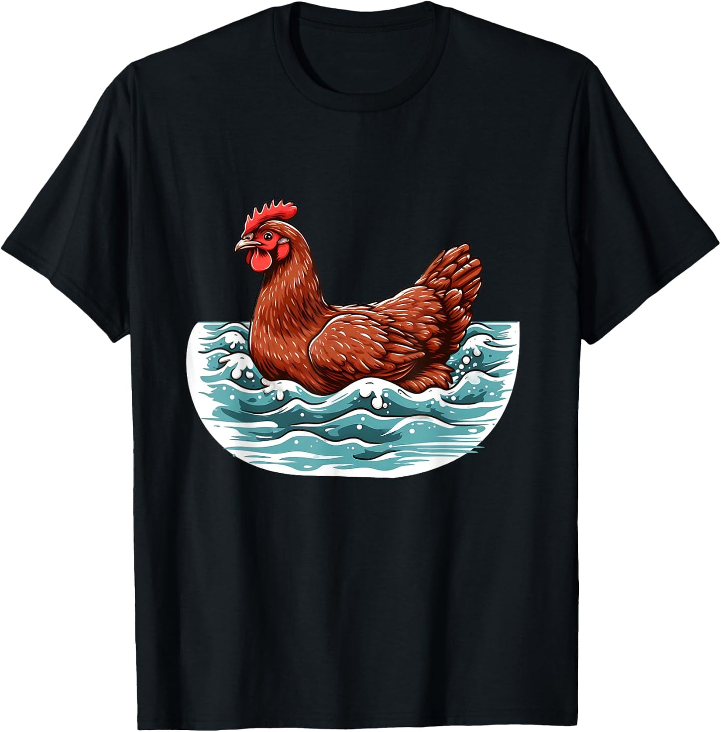 Chicken Swimming Through the Ocean - Swimming Chicken T-Shirt - T-Shirt | Black