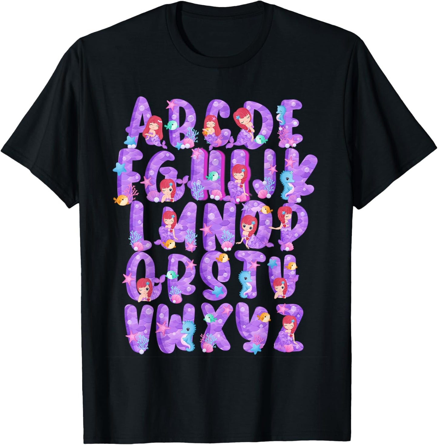 Mermaid Alphabet Hi Preschool PreK Kindergarten Kid Teacher T-Shirt - T-Shirt | Black
