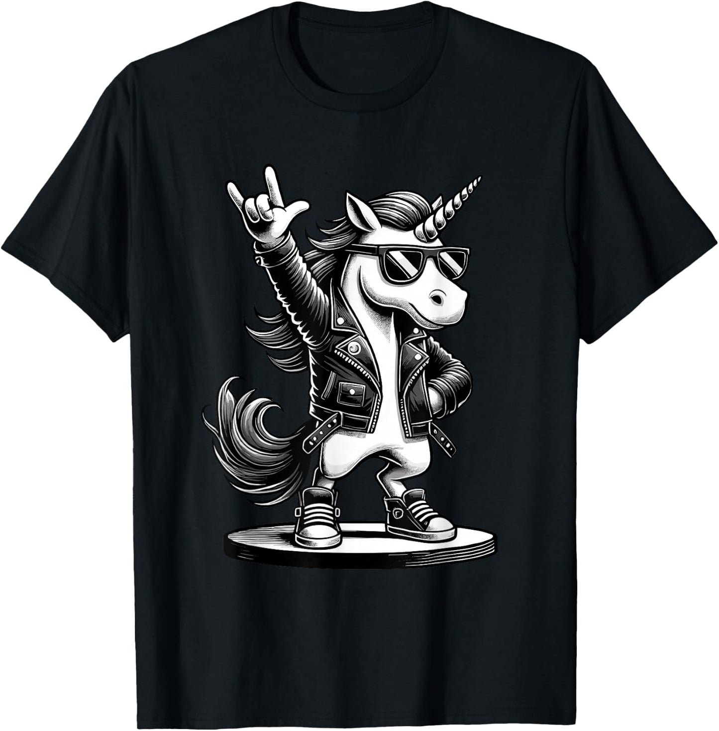 Rock Music & Heavy Metal, Rocker, Fun Unicorn, Rock Hand , Black, S T-Shirt - T-Shirt | Black