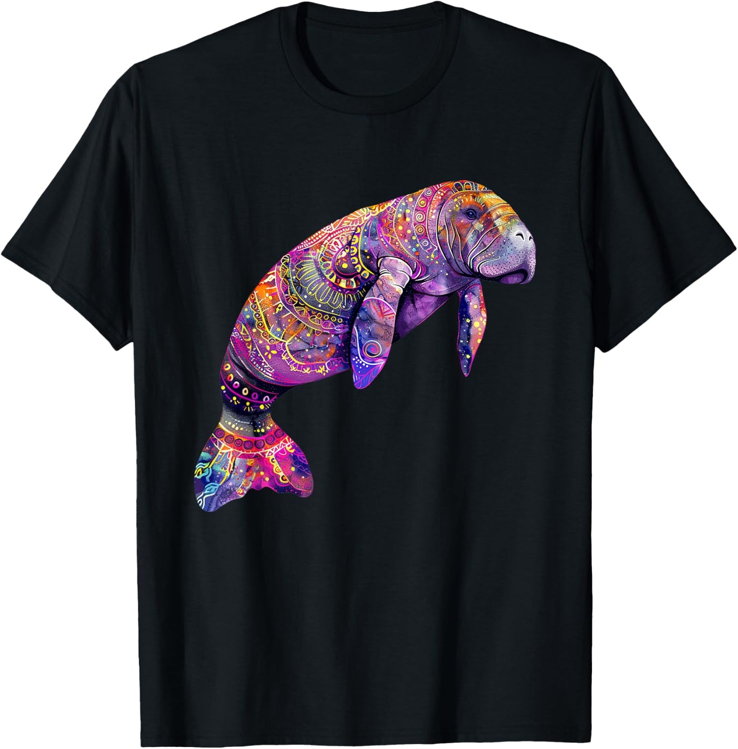 Manatee Tie Dye Pattern Shirt Cute Manatee Men Women T-Shirt - T-Shirt | Black
