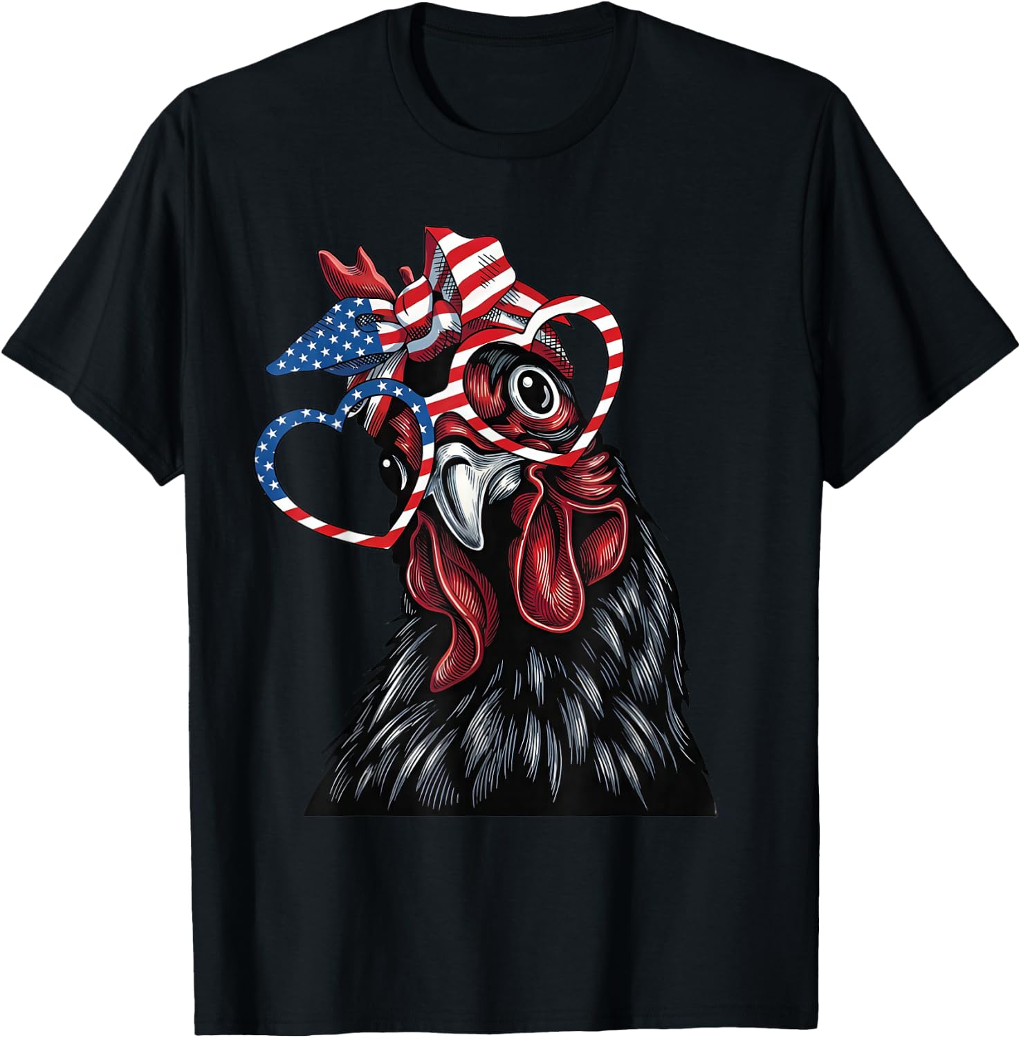 4th of July Patriotic Chicken American Flag Heart T-Shirt - T-Shirt | Black