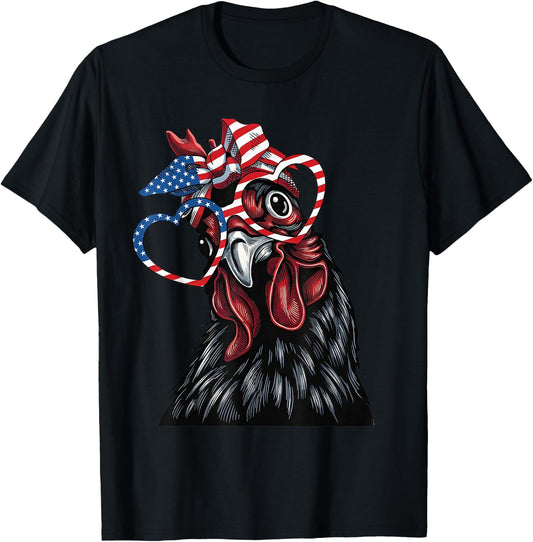 4th of July Patriotic Chicken American Flag Heart T-Shirt - T-Shirt | Black
