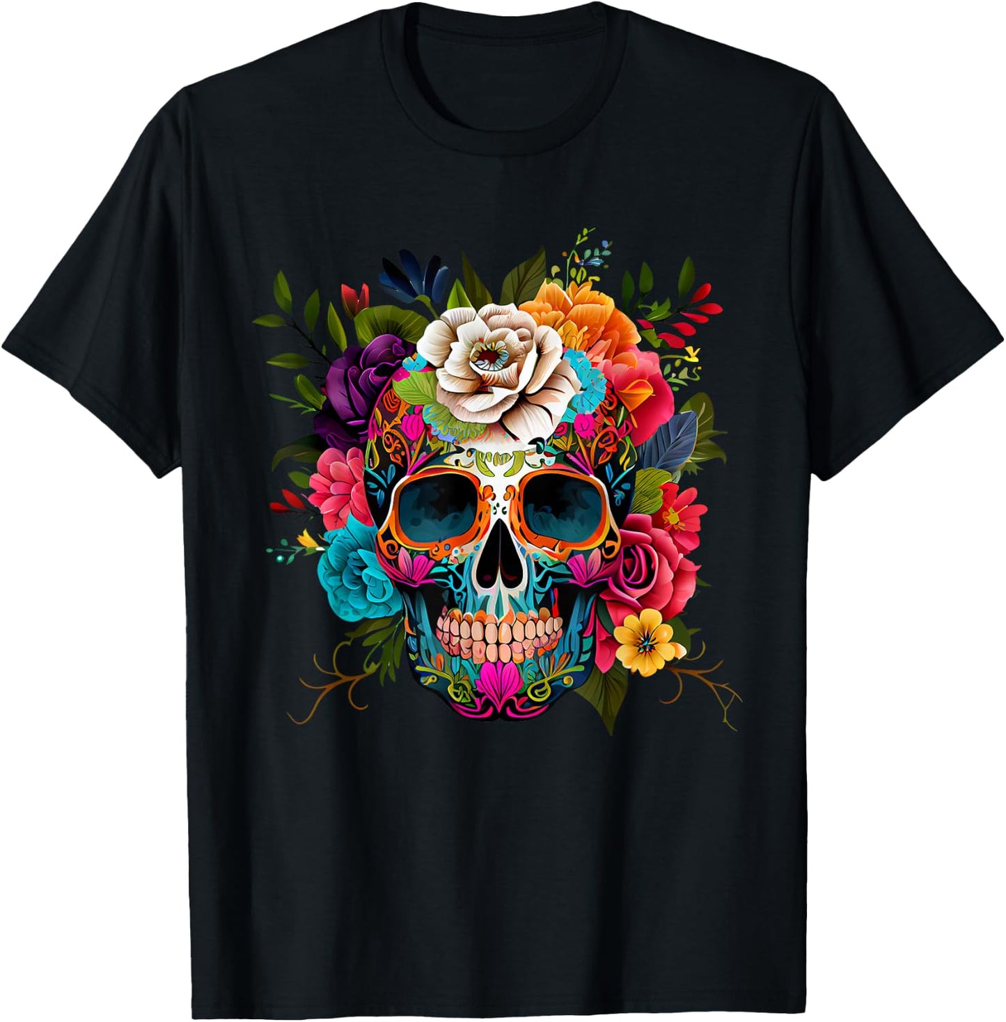 Dia De Los Muertos Deko Mexikanischer Kopf Sugar Skull T-Shirt - T-Shirt | Black