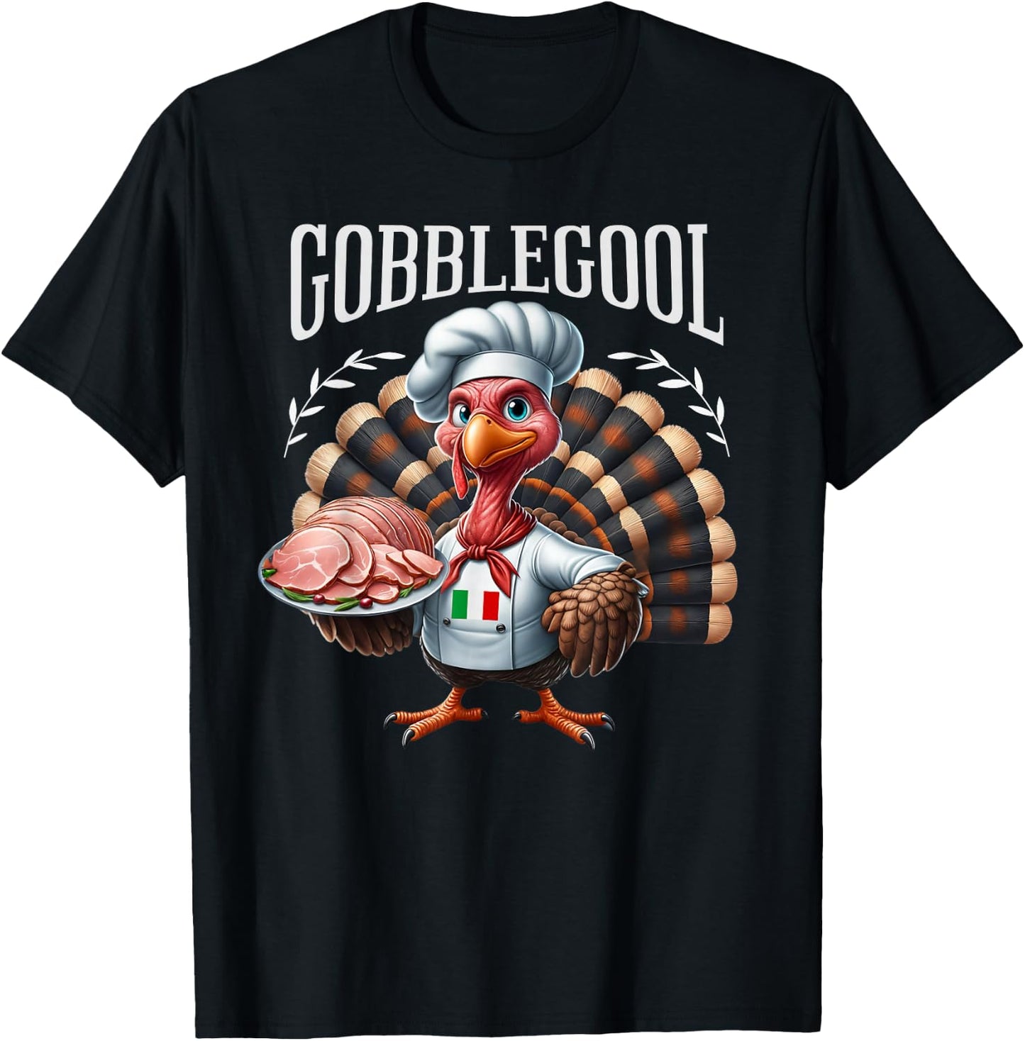 Funny Gobblegool Turkey Cheef Shirt - Adults Thanksgiving Retro Cartoon Turkey - Black, Small, Short Sleeve T-Shirt - T-Shirt | Black