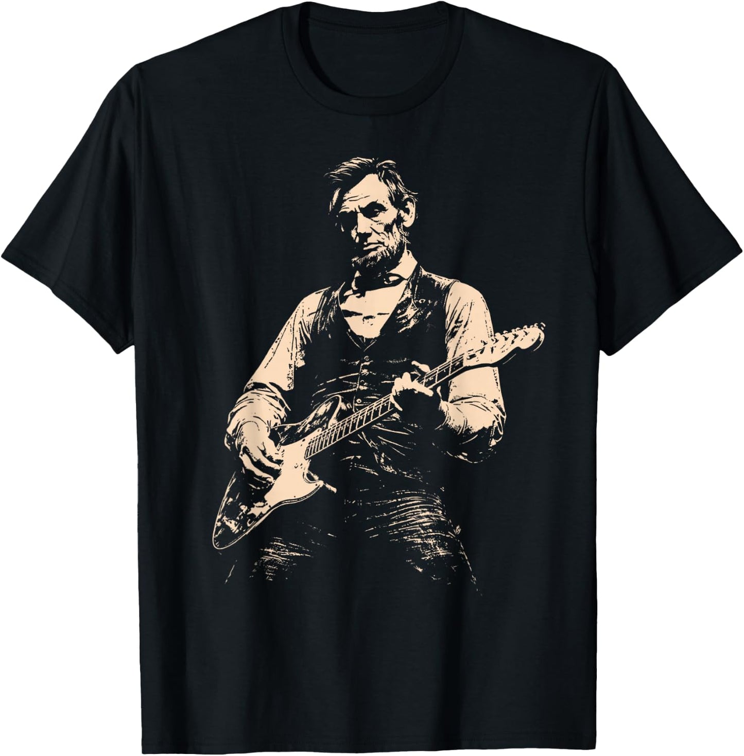 Retro George Washington Abe Lincoln Guitar Duo T-Shirt - T-Shirt | Black