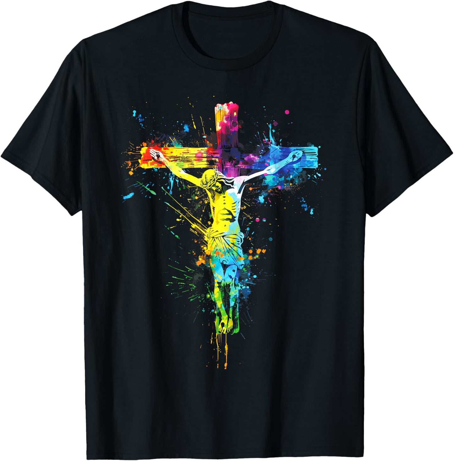 Jesus Cross Christian Watercolor Crucifixion T-Shirt - T-Shirt | Black