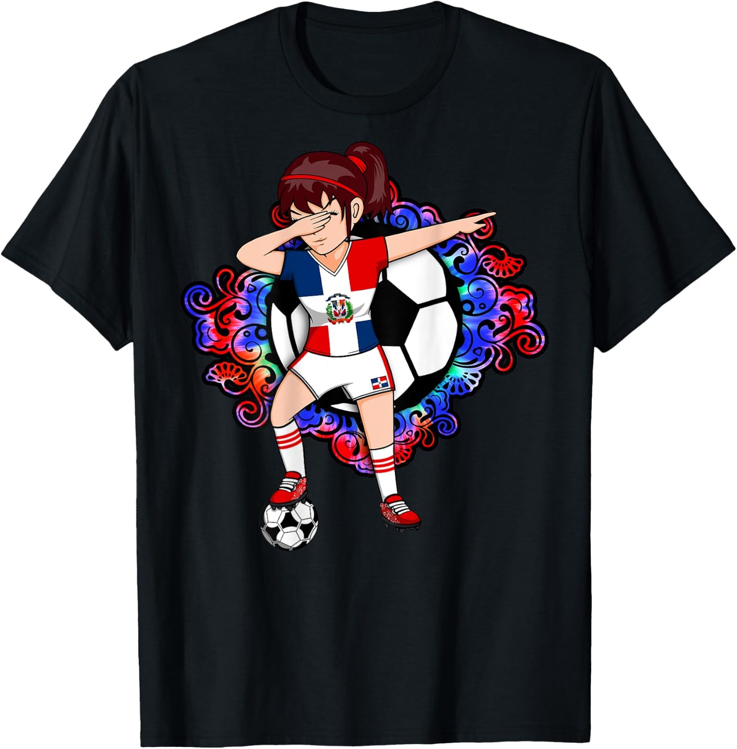 Dabbing Soccer Girl Dominican Republic Fans Jersey Football T-Shirt - T-Shirt | Black
