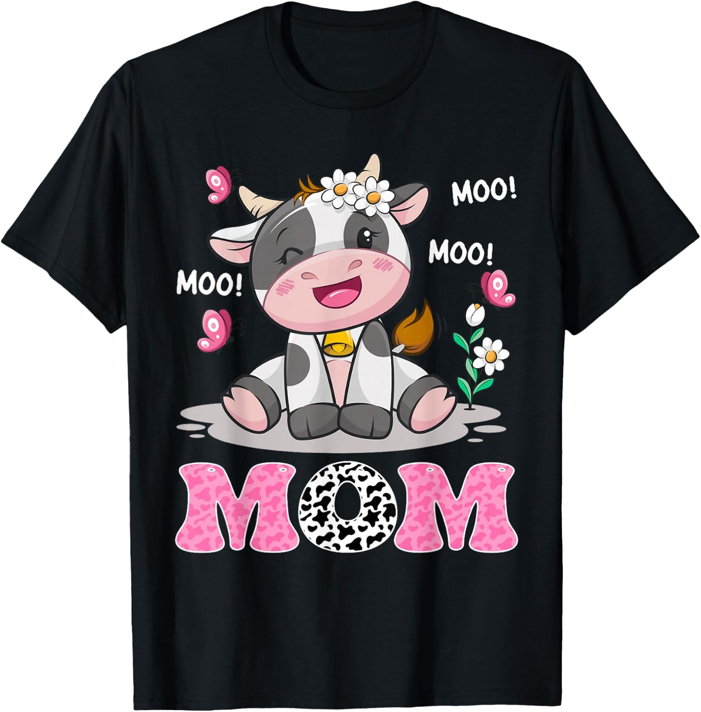 Mom Cute Cow Moo Moo Farmer Birthday Family Matching T-Shirt - T-Shirt | Black