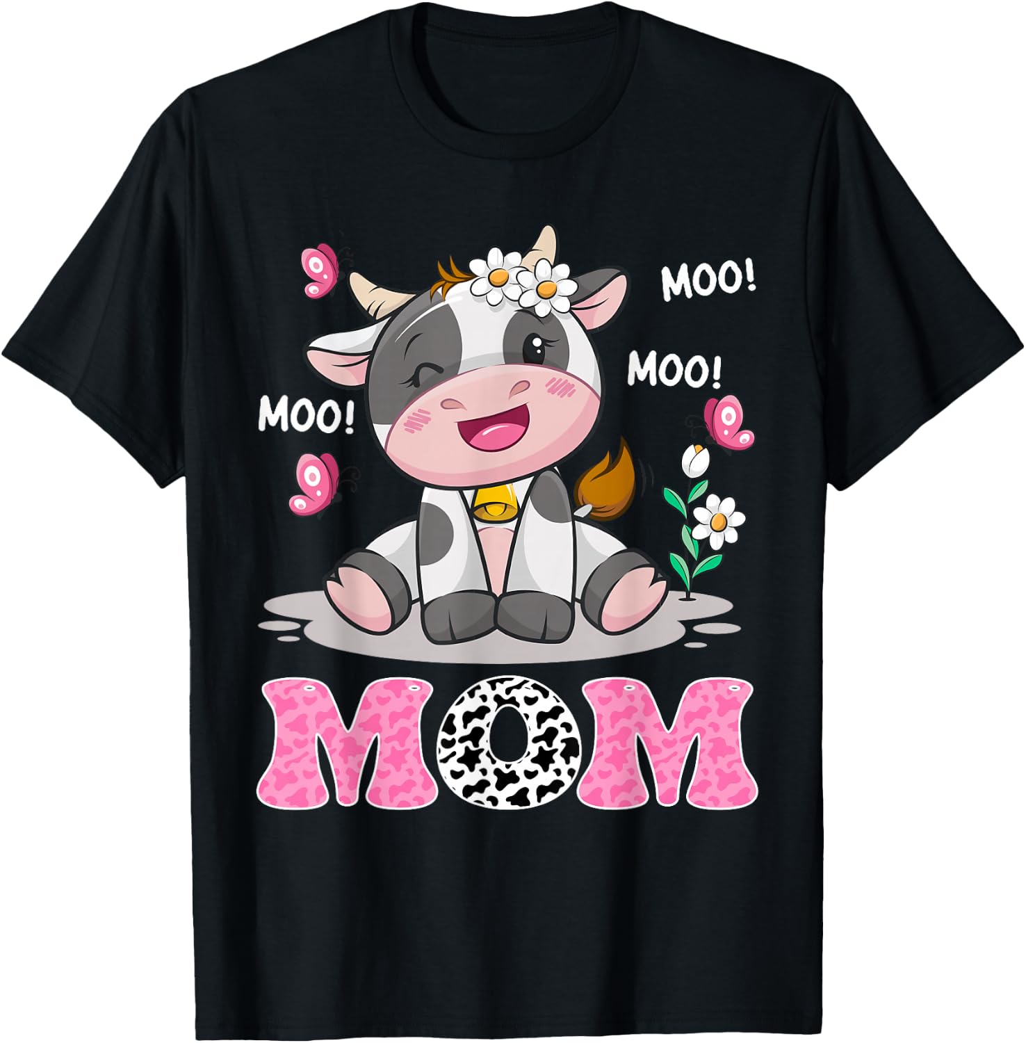 Mom Cute Cow Moo Moo Farmer Birthday Family Matching T-Shirt - T-Shirt | Black