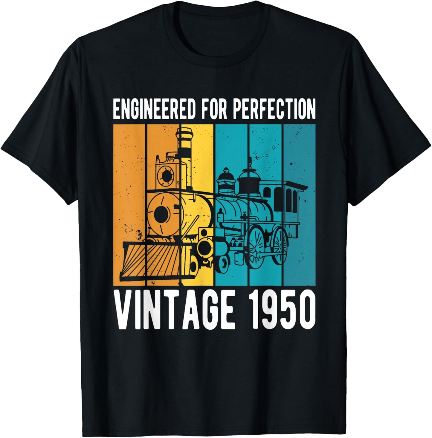 Engineered For Perfection Vintage 1950 Birthday Train T-Shirt - T-Shirt | Black