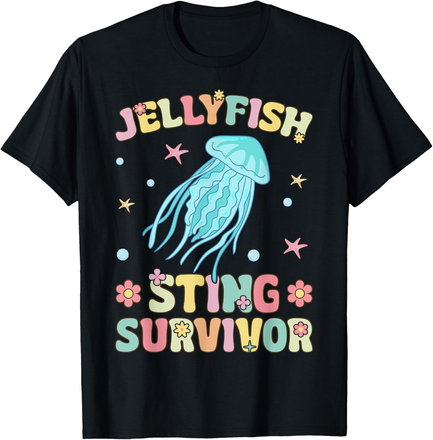 Jellyfish Sting Survivor Groovy Ocean Animal T-Shirt - T-Shirt | Black