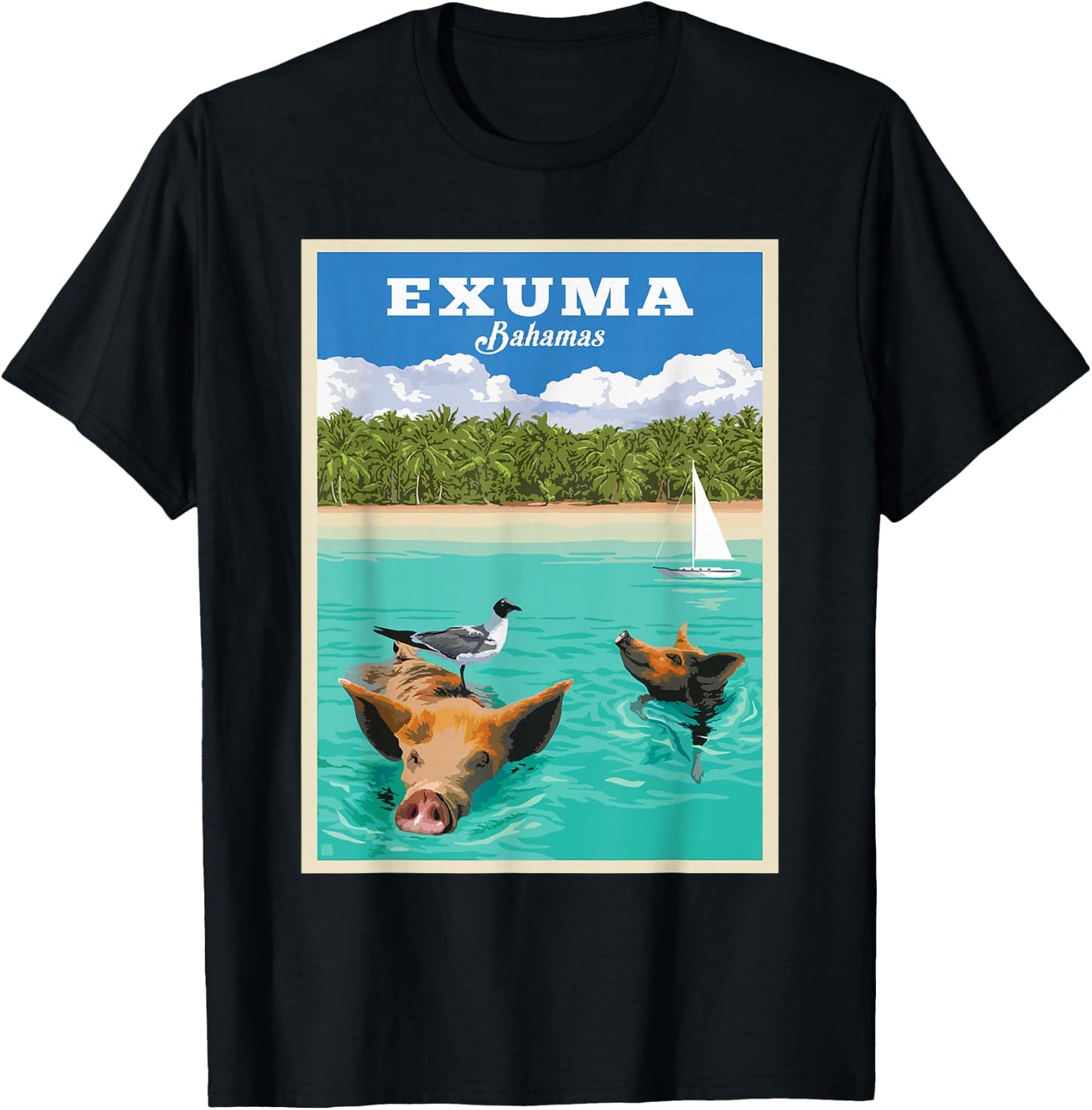 Bahamas Swimming Pigs Tropical Beach Exuma Vacation Souvenir Men Women Kids T-Shirt - T-Shirt | Black