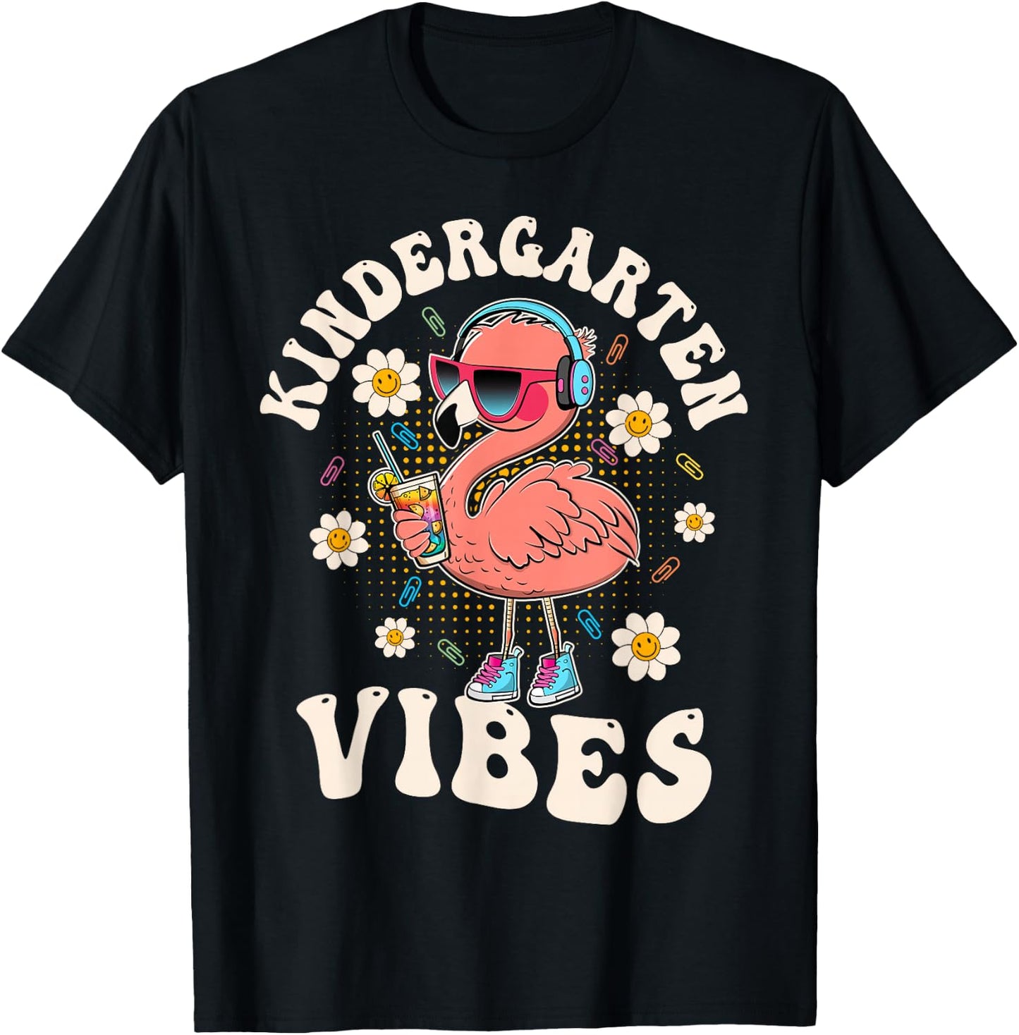 Flamingo Back to School Kindergarten Vibes Teacher Men Women Girls Kids T-Shirt - T-Shirt | Black