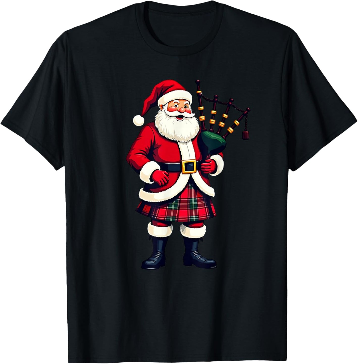 Scottish Santa Playing Bagpipe Christmas , Black, S T-Shirt - T-Shirt | Black