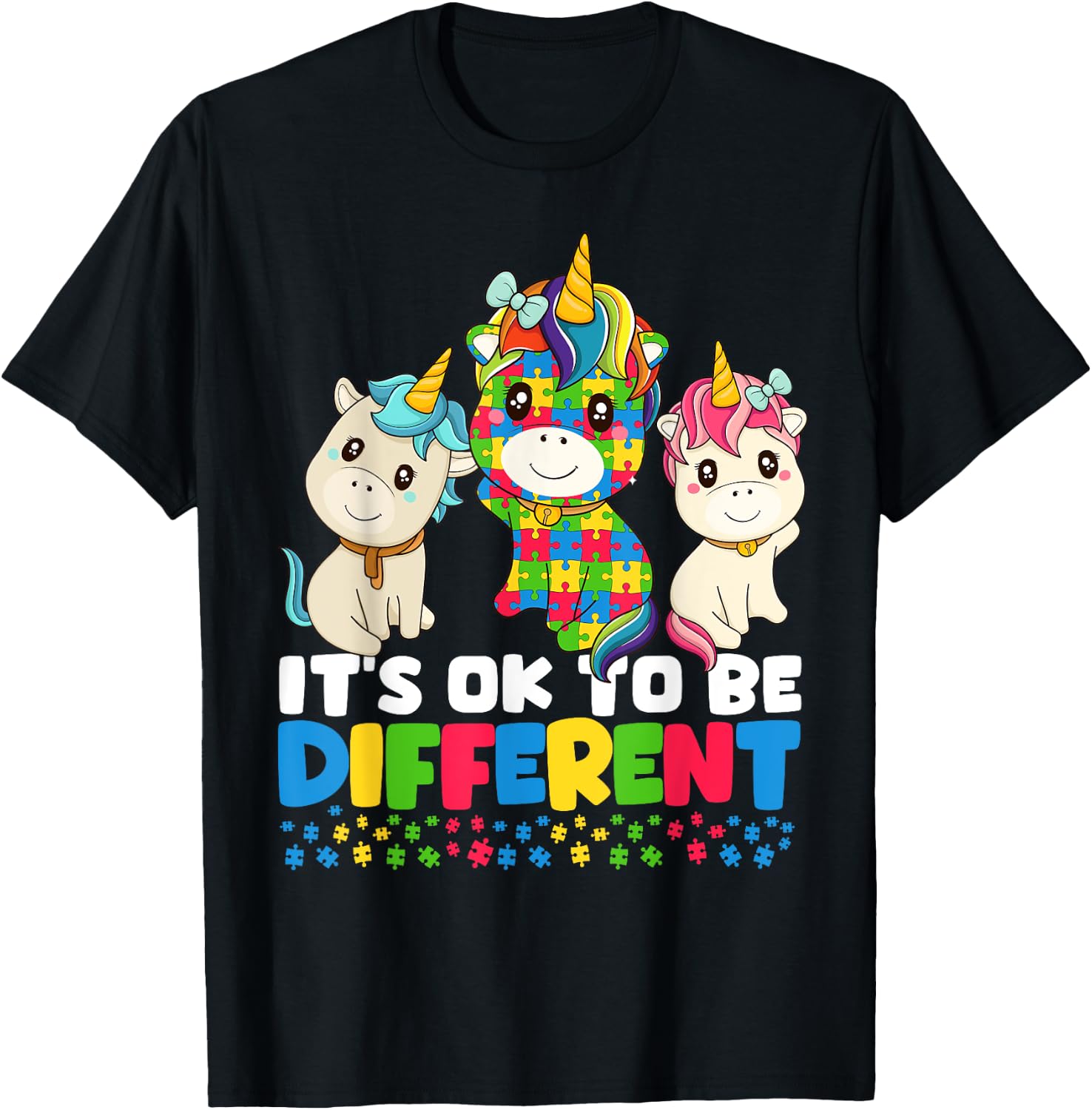 Unicorn Autism Awareness Shirt, It’s Ok To Be Different Kids T-Shirt - T-Shirt | Black