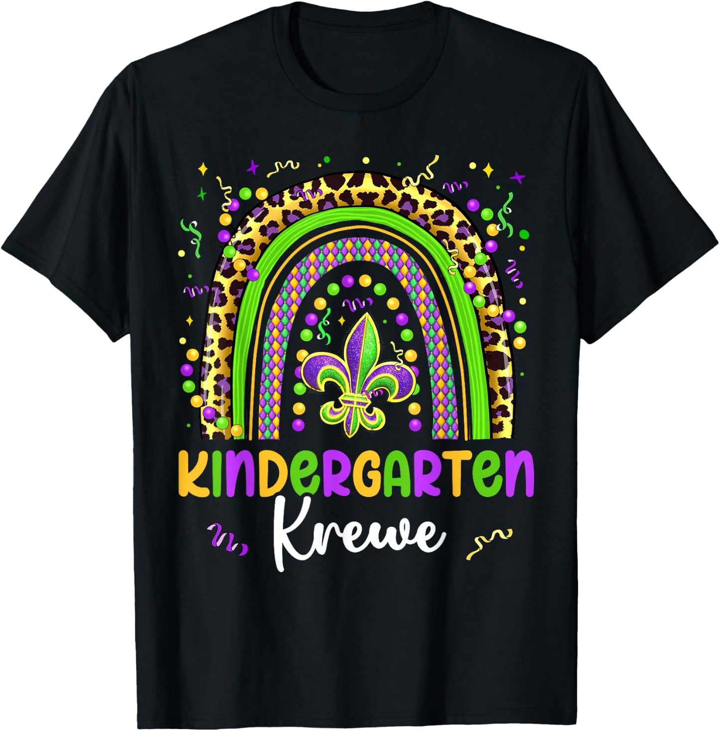 Mardi Gras Kindergarten Krewe Rainbow Teacher Kids Carnival T-Shirt - T-Shirt | Black