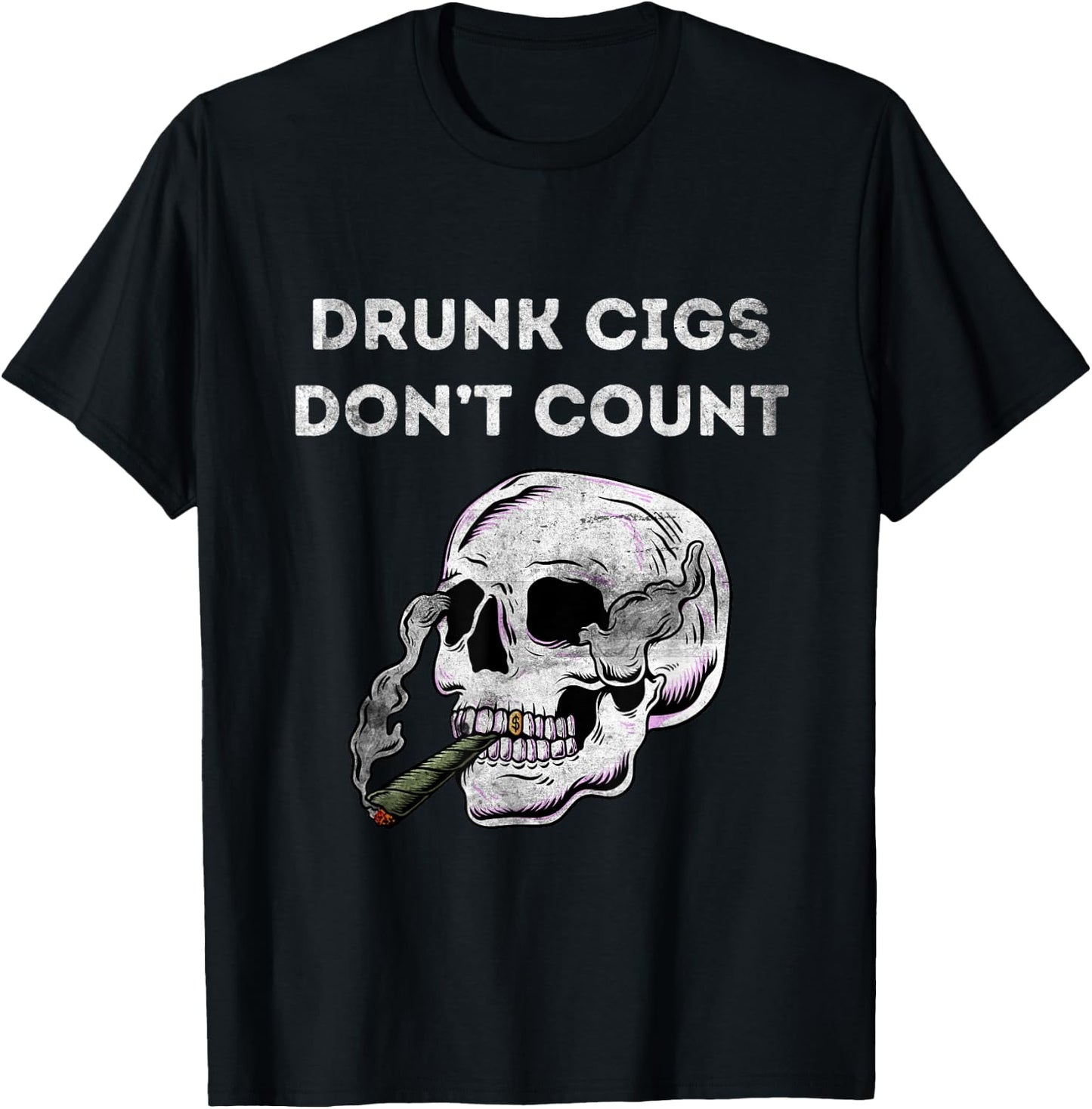 Halloween Skeleton Drunk Cigs Don't Count Vintage Funny Cool T-Shirt - T-Shirt | Black