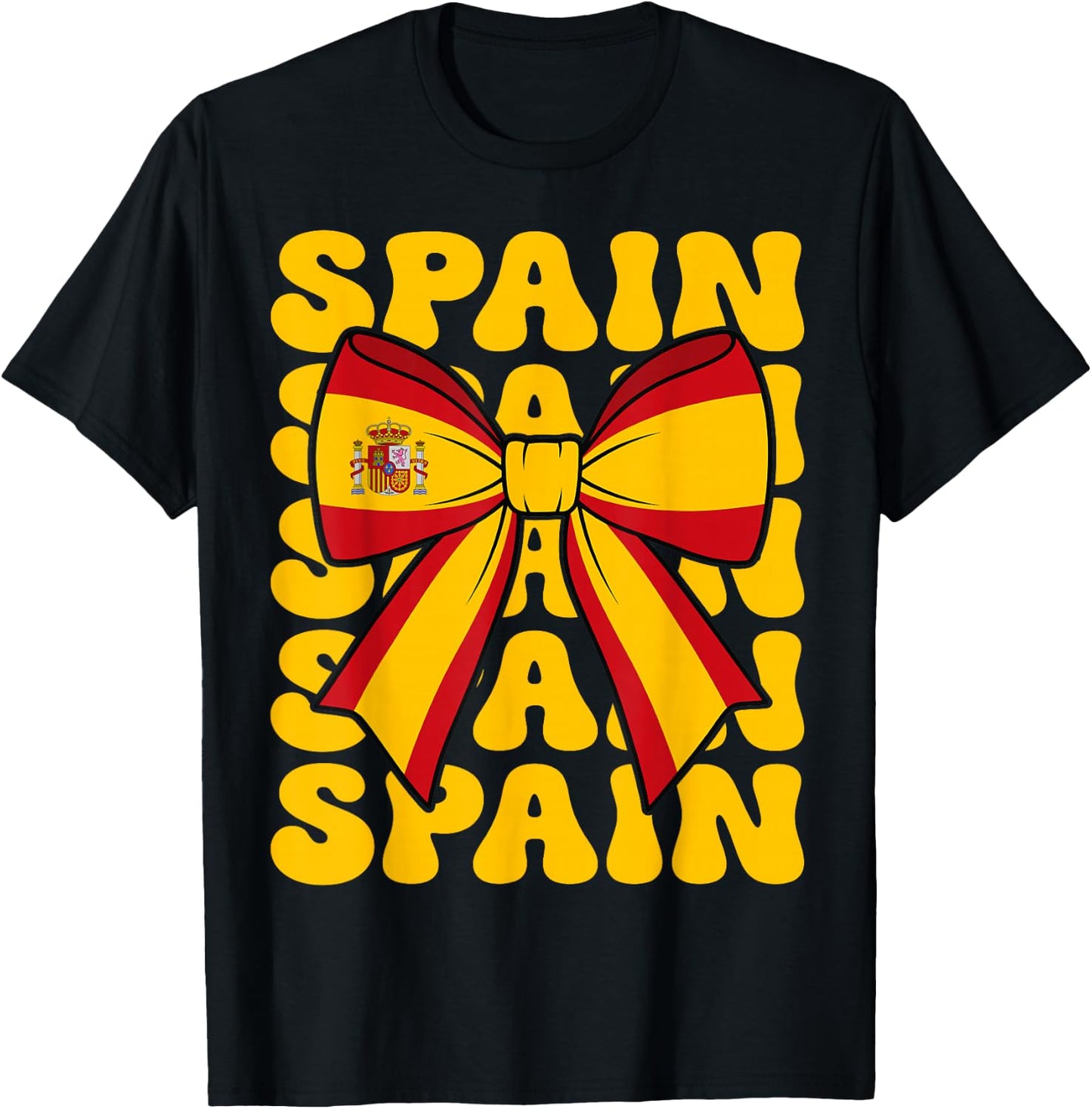Spanish Girl Coquette Bow Spain Flag Cute Retro Groovy Spain T-Shirt - T-Shirt | Black