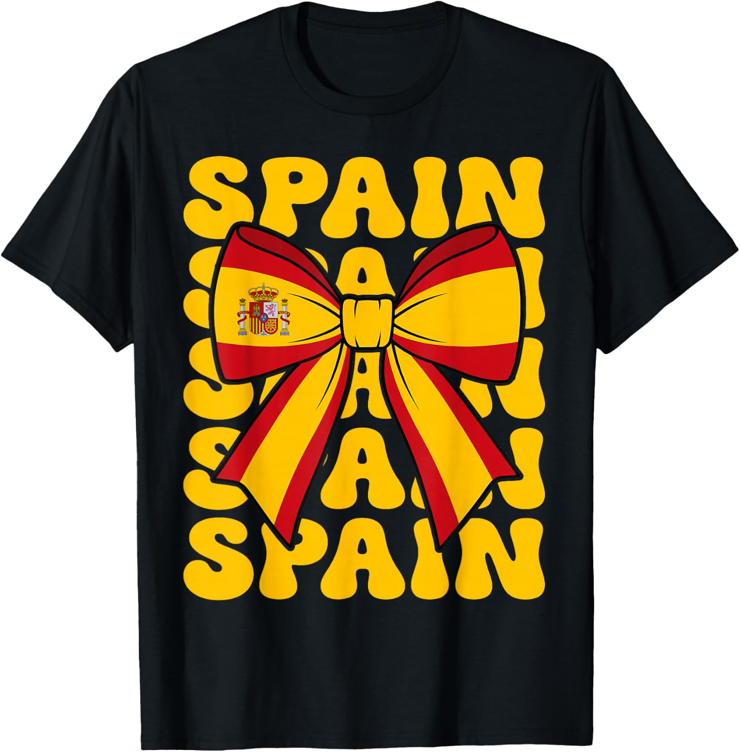Spanish Girl Coquette Bow Spain Flag Cute Retro Groovy Spain T-Shirt - T-Shirt | Black