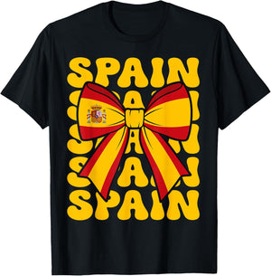 Spanish Girl Coquette Bow Spain Flag Cute Retro Groovy Spain T-Shirt - T-Shirt | Black