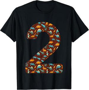 Kids 2nd Birthday 2 Dinosaurs Trex Two Year Bday Toddler Boys Kid T-Shirt - T-Shirt | Black