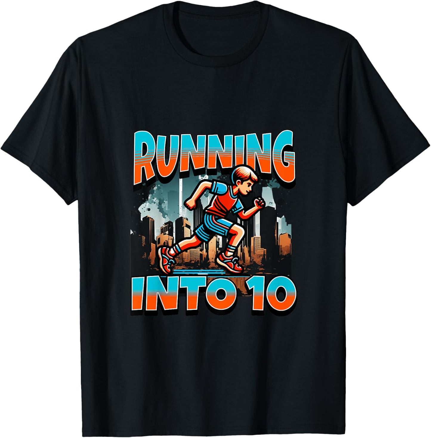 Kids Runner Boy Running Into 10 Year Old 10th Birthday Boy T-Shirt - T-Shirt | Black