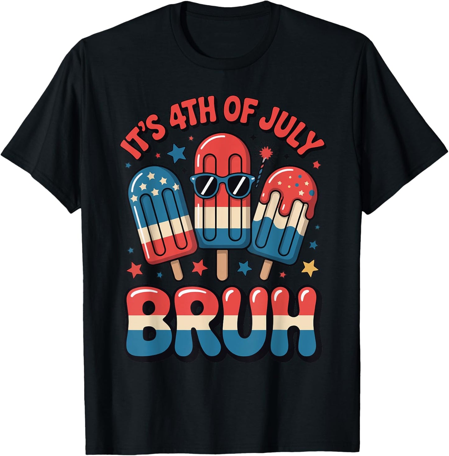 Bruh 4th of July Funny Toddler Teen Boy USA Flag Popsicle T-Shirt - T-Shirt | Black