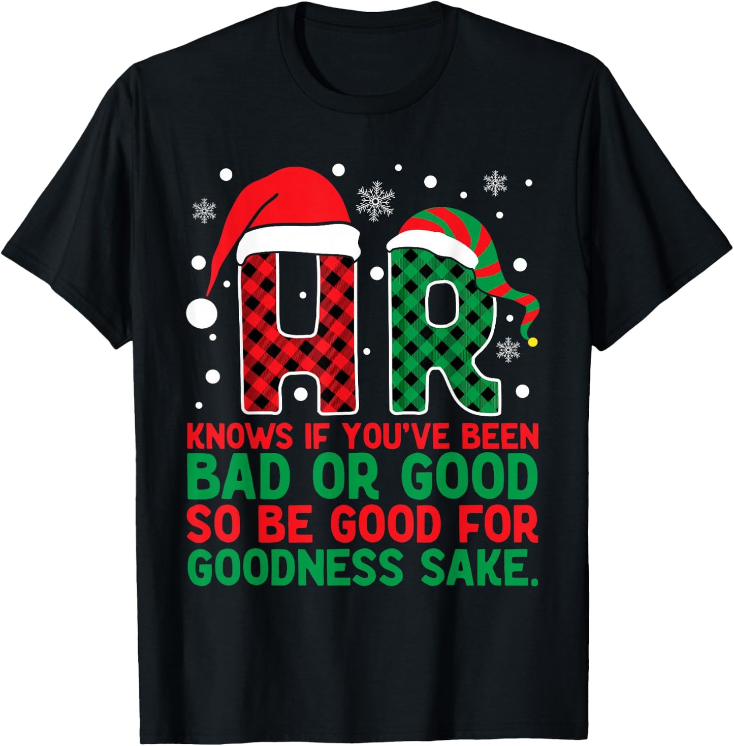 HR Knows If You've Been Bad Or Good Buffalo Plaid Christmas T-Shirt - T-Shirt | Black