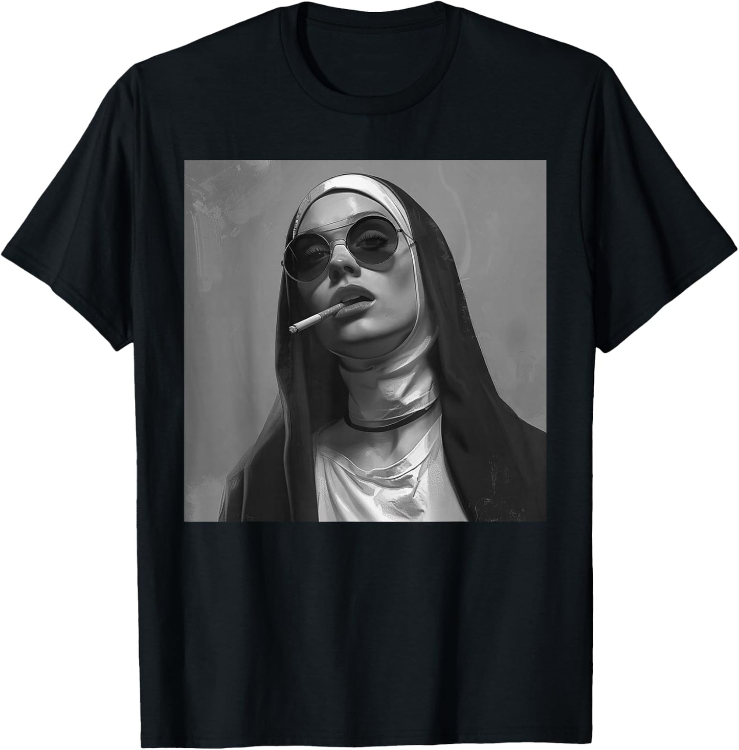 Hot nun smokes cigarette, Rebellious nun T-Shirt - T-Shirt | Black
