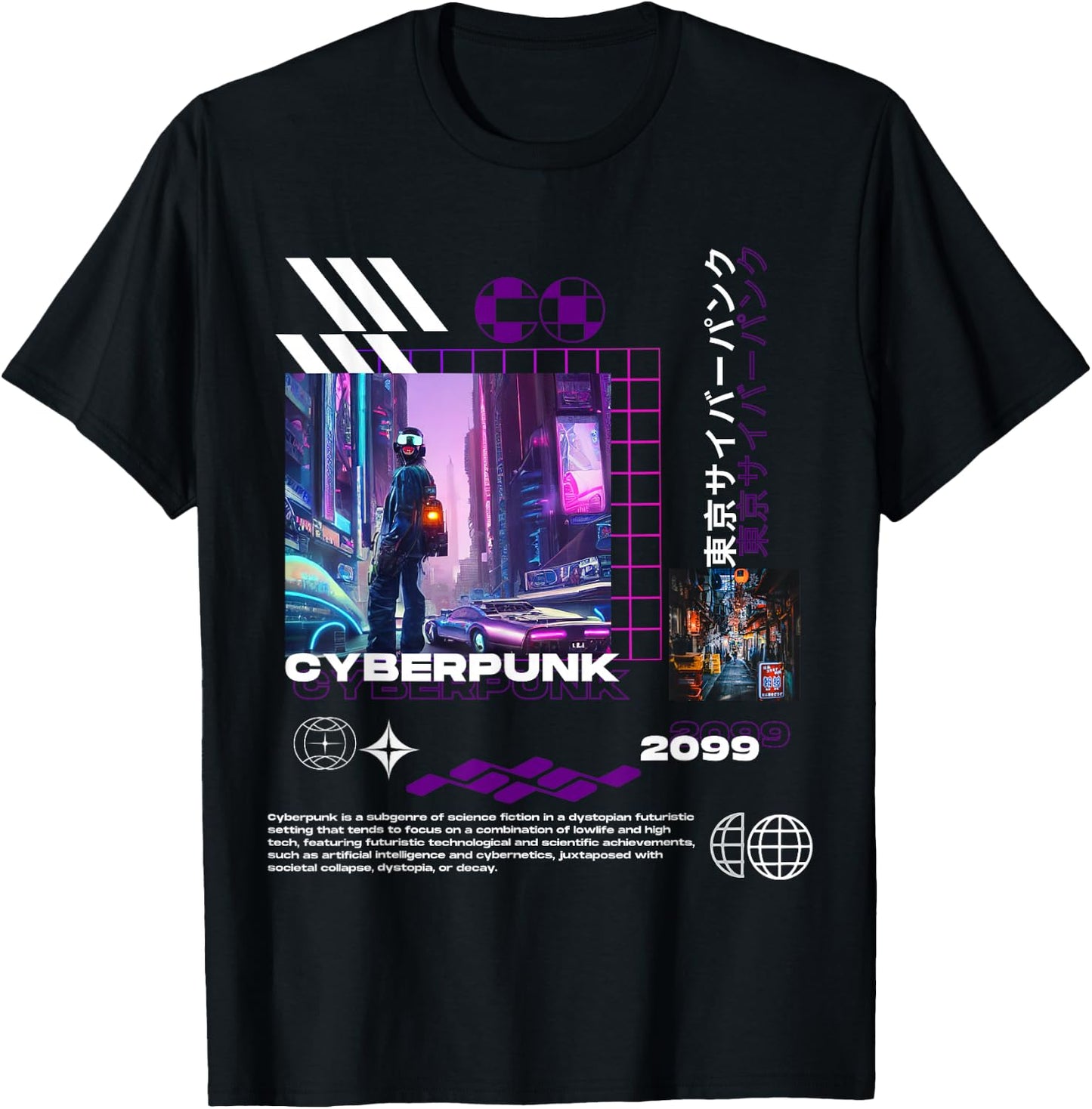 Tokyo Cyberpunk 2099 Urbane Stadtbild-Ästhetik T-Shirt - T-Shirt | Black