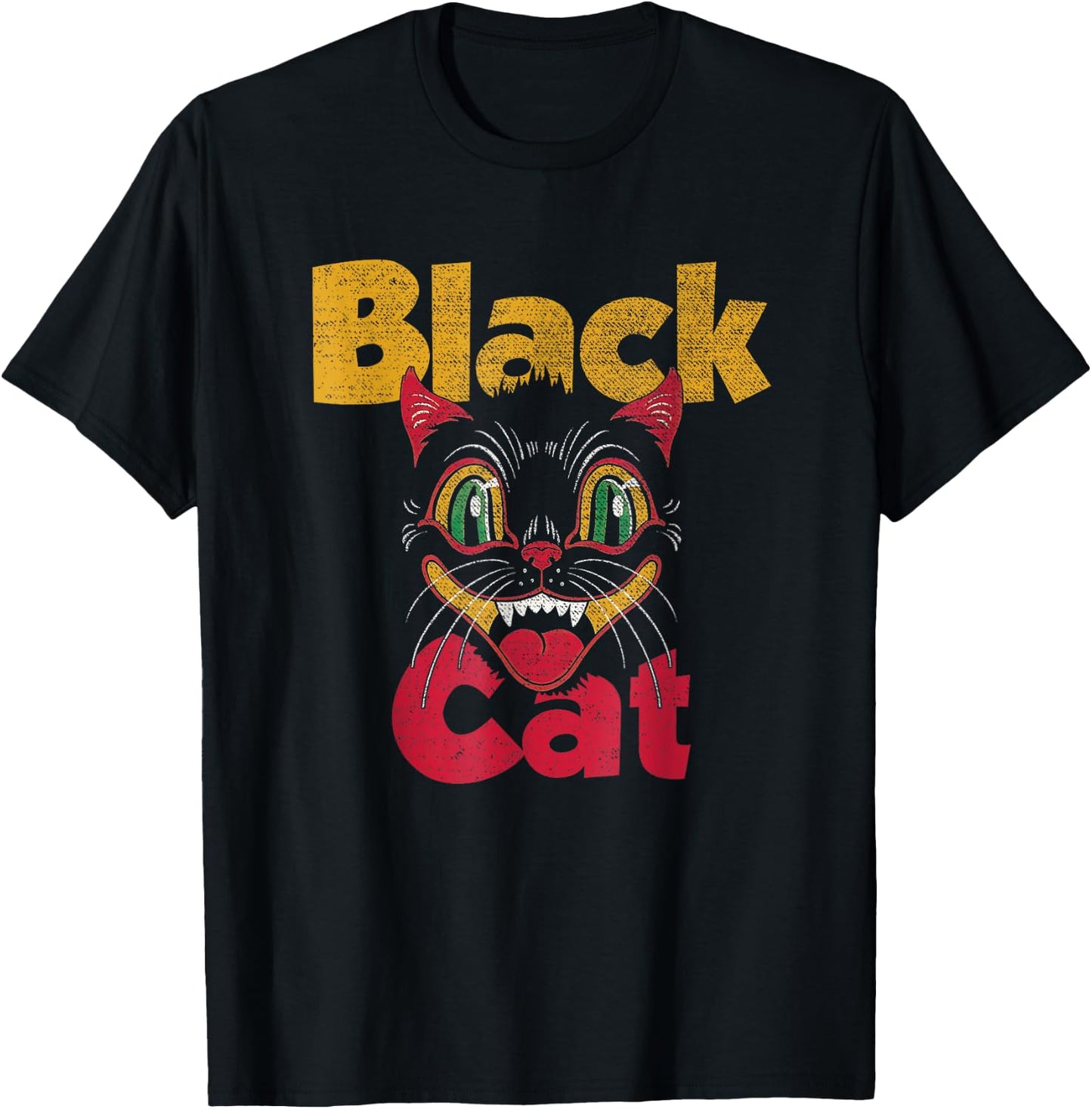 Vintage Halloween Retro Black Cat Retro Fireworks Men Women T-Shirt - T-Shirt | Black