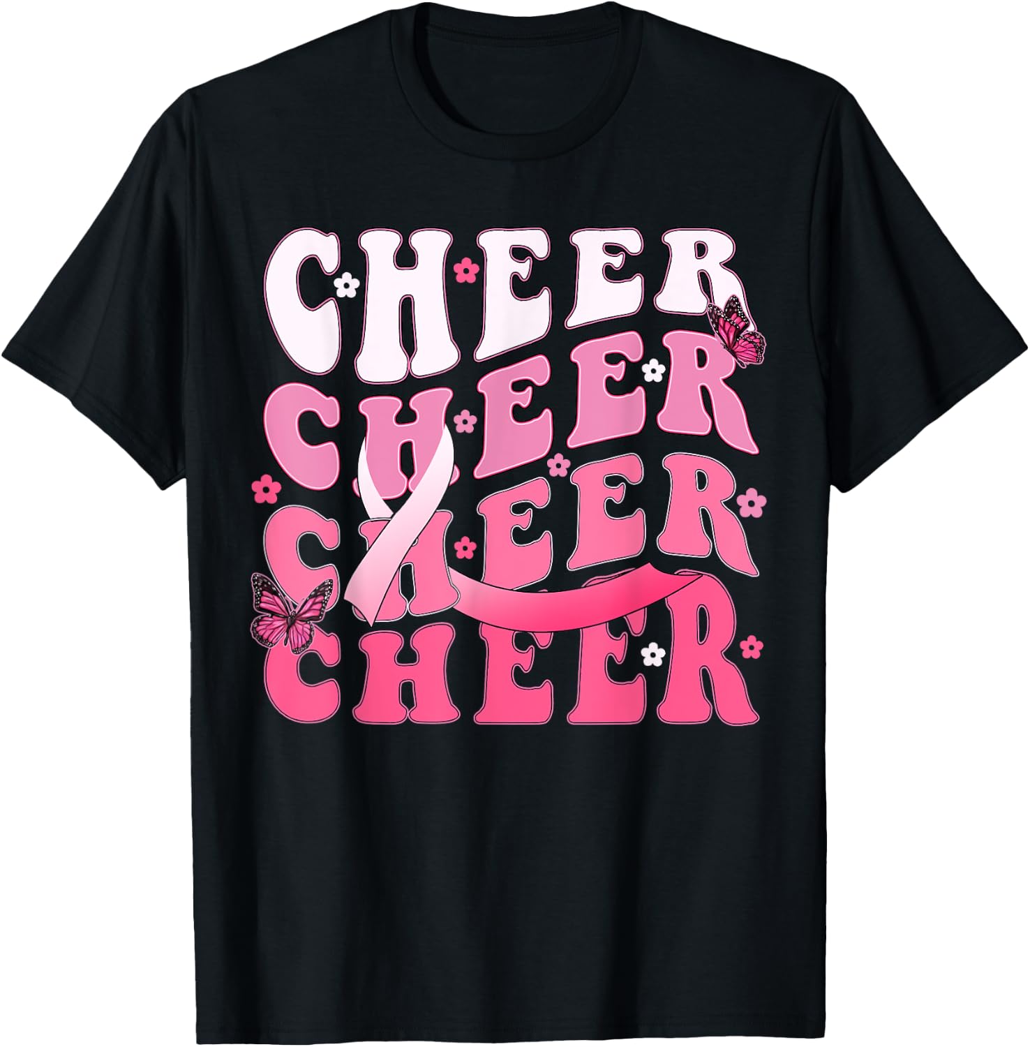 Cheer Breast Cancer Awareness Shirts Ribbon Cheerleader T-Shirt - T-Shirt | Black
