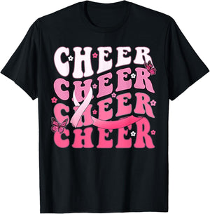 Cheer Breast Cancer Awareness Shirts Ribbon Cheerleader T-Shirt - T-Shirt | Black