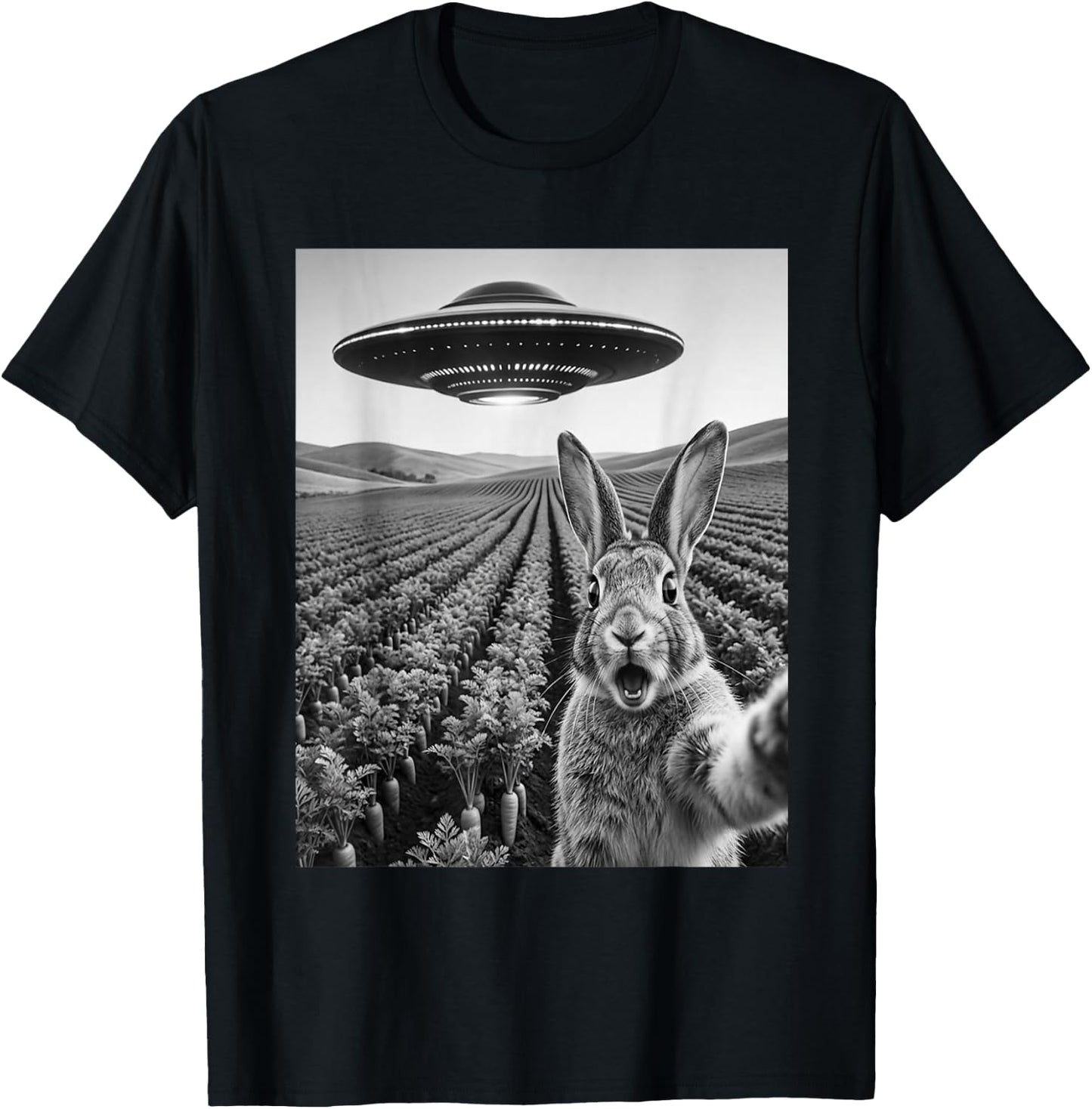 Rabbit Selfie with Alien UFO Funny Rabbit Lover Men Women T-Shirt - T-Shirt | Black
