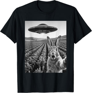 Rabbit Selfie with Alien UFO Funny Rabbit Lover Men Women T-Shirt - T-Shirt | Black